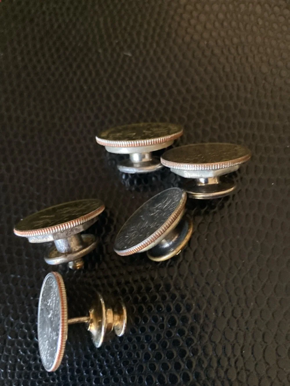 Handcrafted Coin Cufflinks & Stud Set–Roosevelt Dime–Vintage Snap Link Hardware.